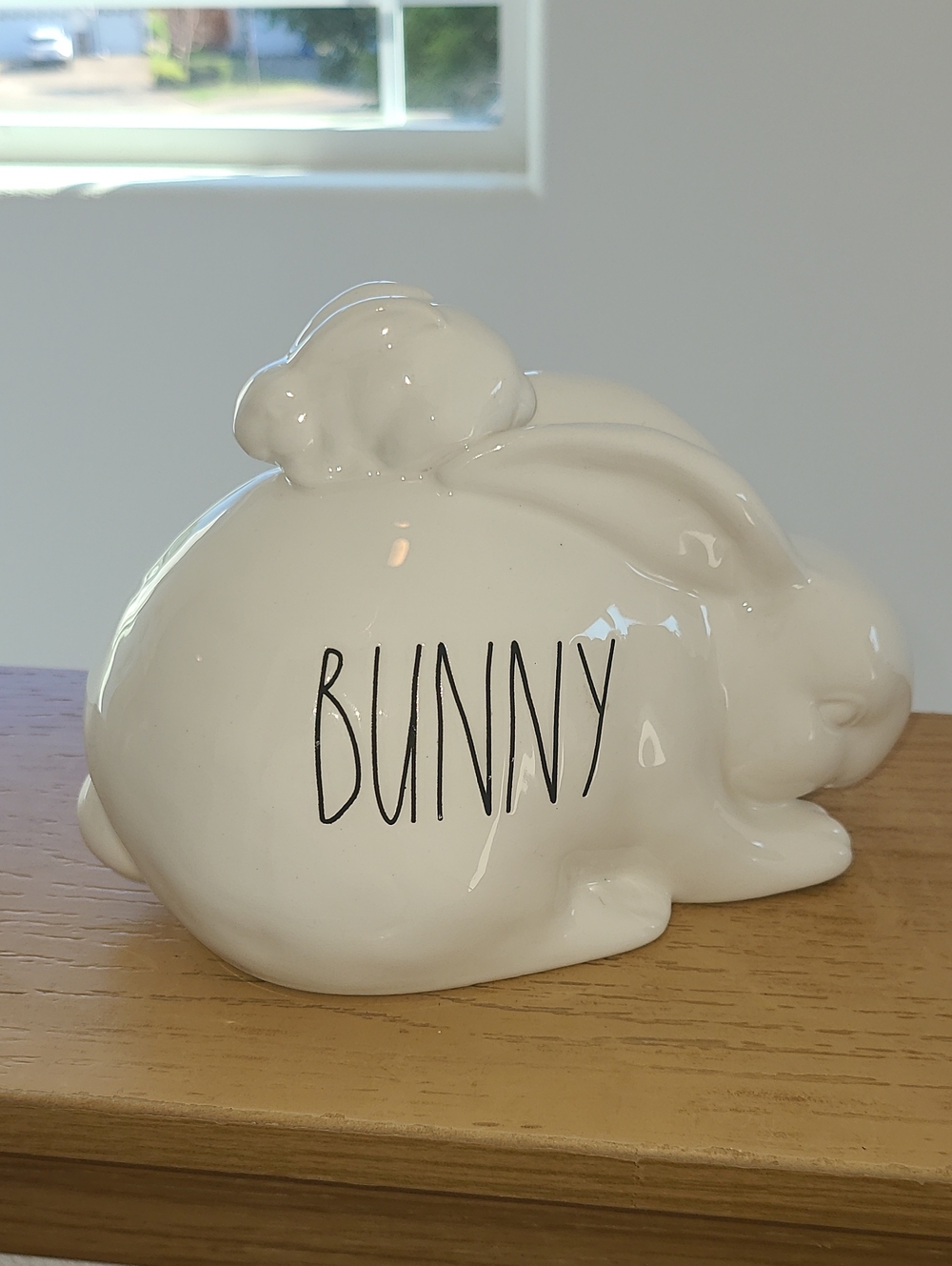 Rae Dunn White Ceramic Bunny Figurine with Black Lettering